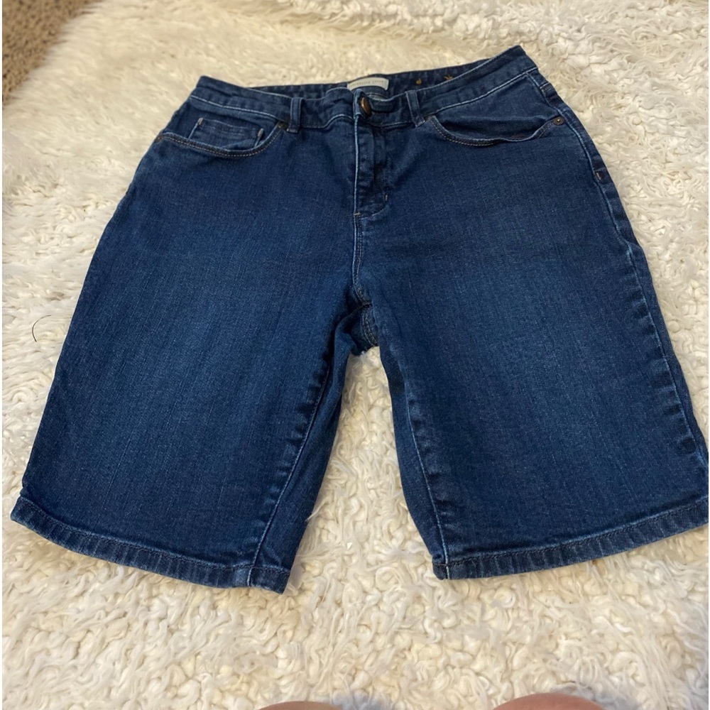 Coldwater Creek High Waist Dark Wash Denim Bermuda Shorts Size 10 0702